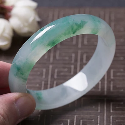 

Natural Burmese Light Green Flower Jadeite 54mm-64mm Bracelet Elegant Princess Jewelry Best for Mom for Girlfriend