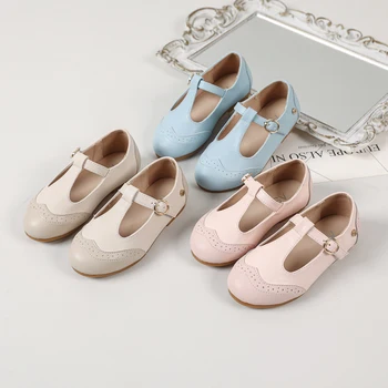 AS New Kids Shoes Children Princess Shoes Baby Girls Beige Leather Shoes Toddler Fashion Flats Soft Sweet Shoes Party Mary Jane