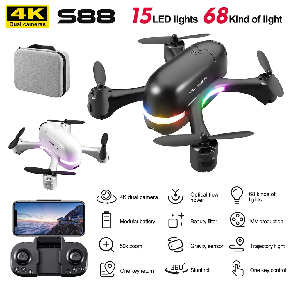 Мини-Дрон S88 с камерой 4K HD FPV 2 4 ГГц светодиодный-Fi |