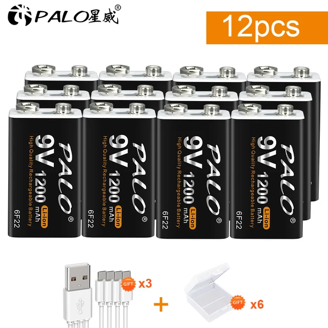 PALO 1200mAh micro USB 9 Volt  li-ion Rechargeable Battery 6F22 9V Li ion Lithium Battery for RC Helicopter Model Microphone Toy 12Pcs