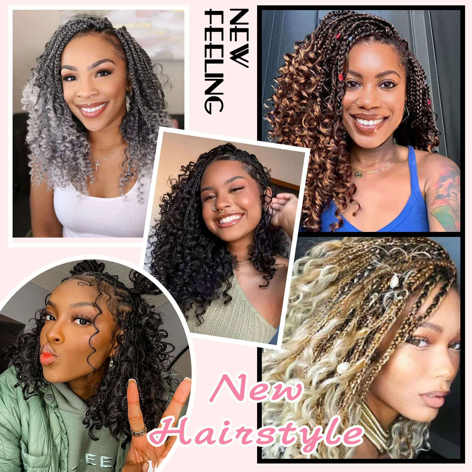 10 Inch Synthetic Goddess Box Braids Crochet Hair 8 Packs Bob Boho Crochet Box Braids With Curl Ends Braiding Hair Extensions