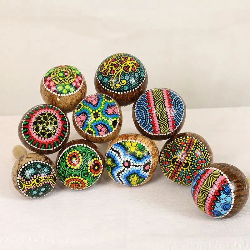 Coconut Shell Sand Hammer Shaker Hand Rattle Percussion Musical Instrument Sand Hammer Percussion Toy Orff Instrument