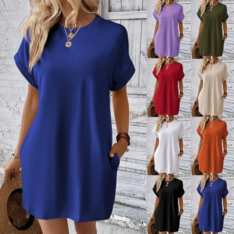 

Solid Color Dresses Summer Mini Dresses Fashionable Summer Dresses For Women Breathable Office Mini Dresses With Side Commuting