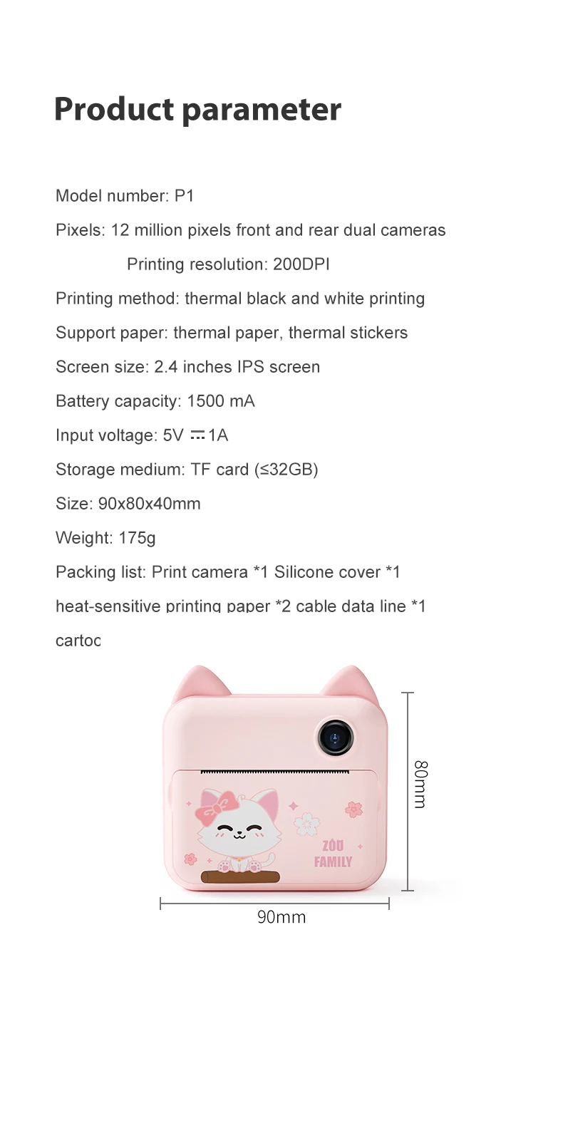 Carte TF 8 Go-rose 1 Appareil Photo Instantané Pour Enfants-Appareil