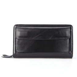 Customized Genuine Leather Long Men's Clutch Wallet (Black)