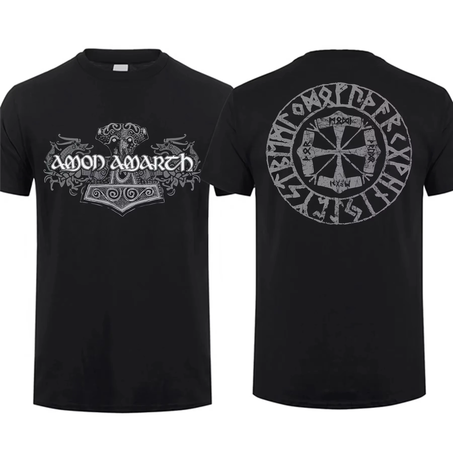 Amon Amarth T Shirt Men Viking Horses Black Double Sided Graphic Oversized Youth Streetwear Fashion