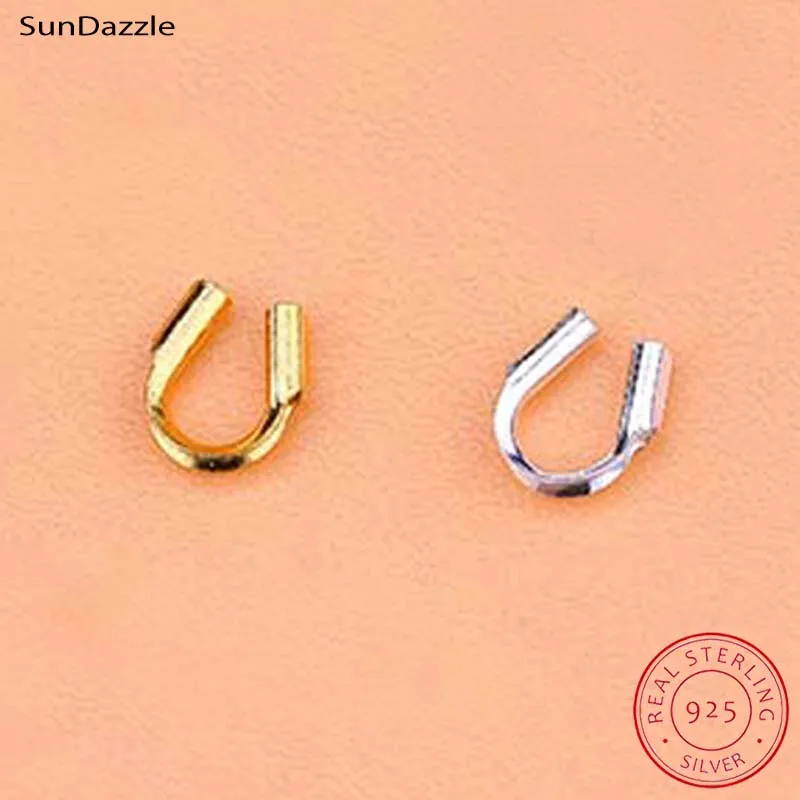 8pcs Genuine Real Pure Solid 925 Sterling Silver U Shape Clasps Connector Clips Protector Wire Guard End Buckle Jewelry Making