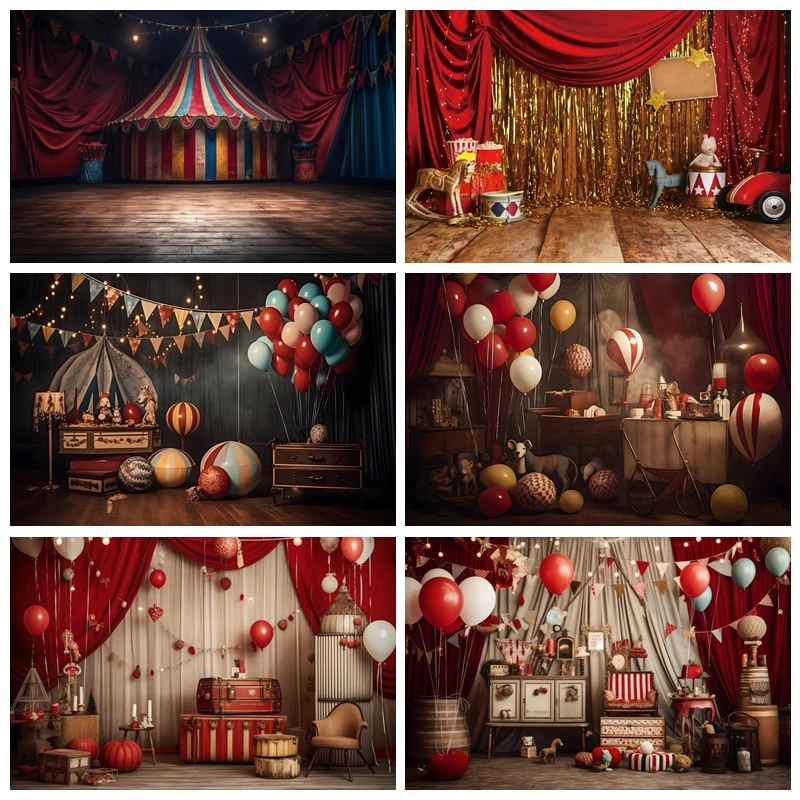 

Circus Photography Backdrop Baby Birthday Party Decor Photocall Balloon Carnival Children Portrait Baby Shower Photoshoot Banner