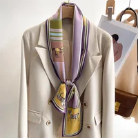 2024 Luxury Design Print Skinny Ribbon Silk Scarf for Women Neckerchief Hairband Foulard Female Soft Satin Hands Bag Neck Ties 3