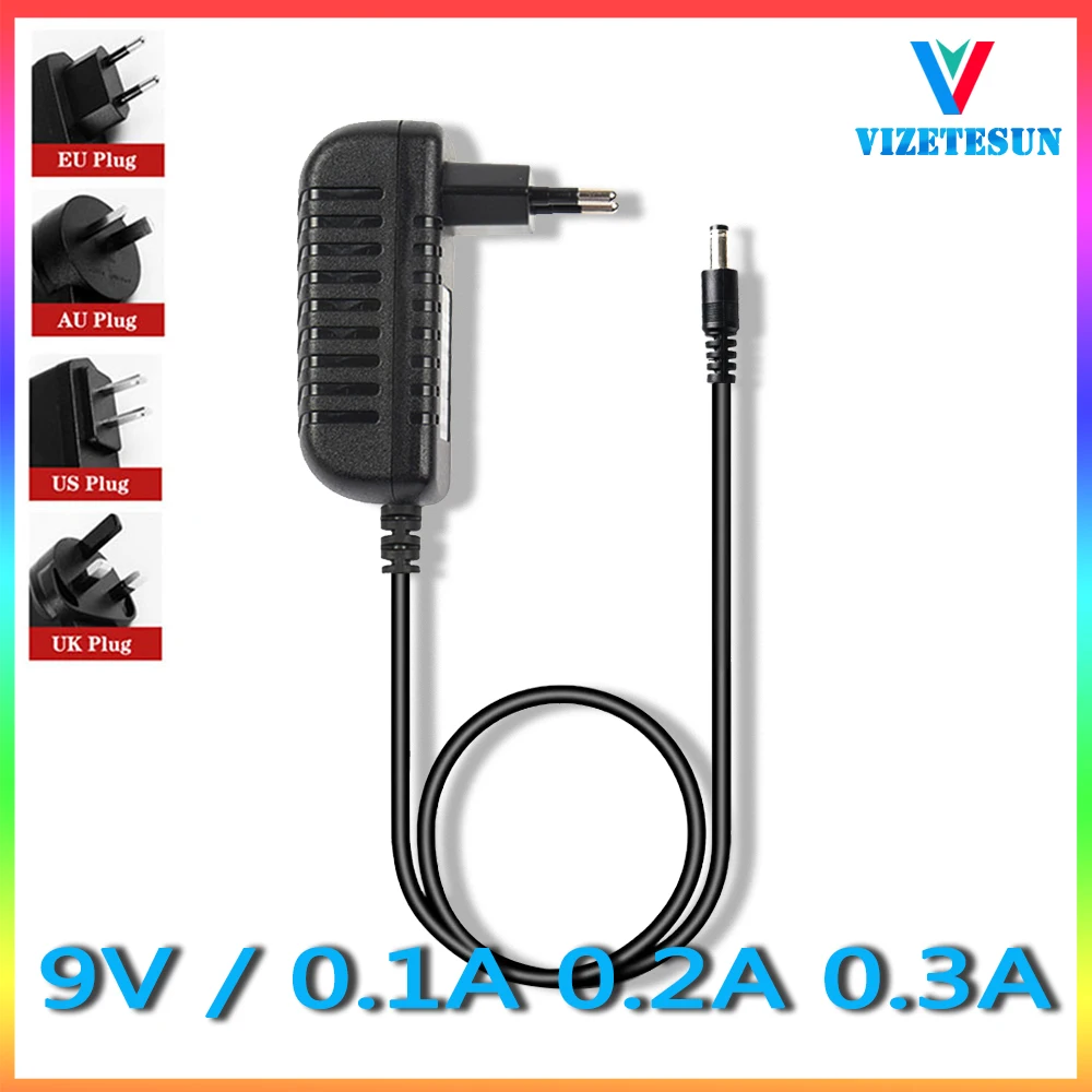 

9V 0.1A 0.2A 0.3A Switching Power Adapter 9V 100MA 200MA 300MA Universal Regulated Power Cord DC 5.5*2.1MM