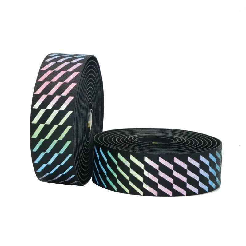 Road Bike Reflective Handlebar Tape Cork Cycling Damping Anti-Vibration Wrap EVA PU Bicycle Comfortable Rainbow Bar Belt bike handlebar tape