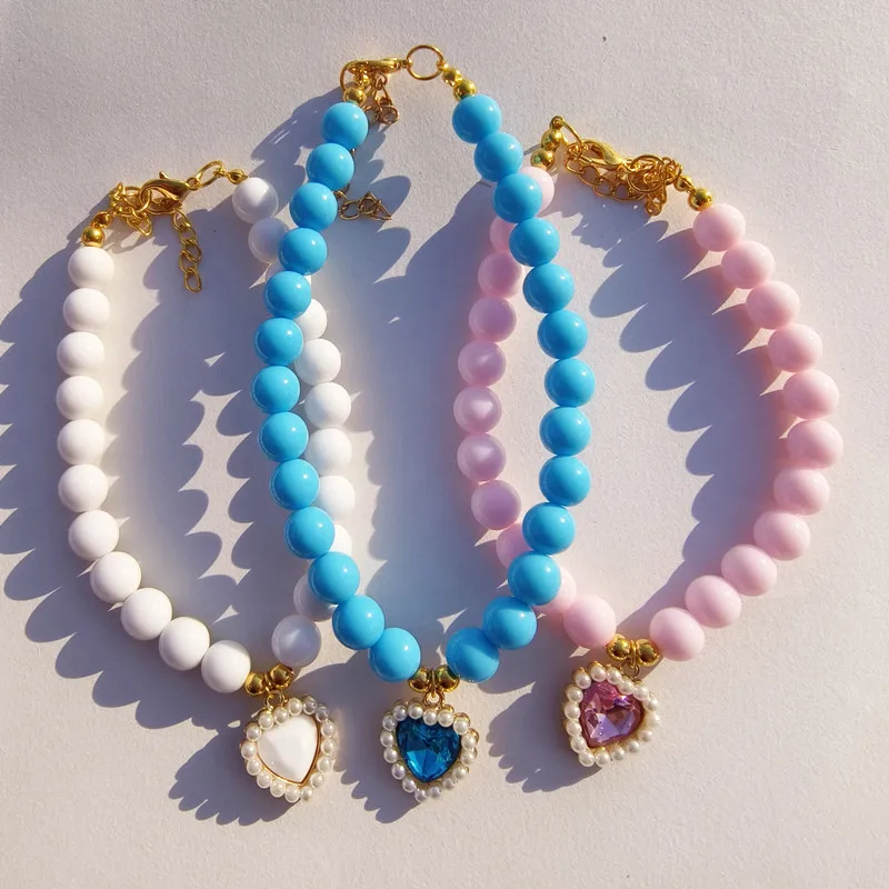 

Multicolor Pet Collar Cat Dog Pearl Necklace Colorful Love Gem Necklace Dog Accessories Dog Collar Pet Supplies
