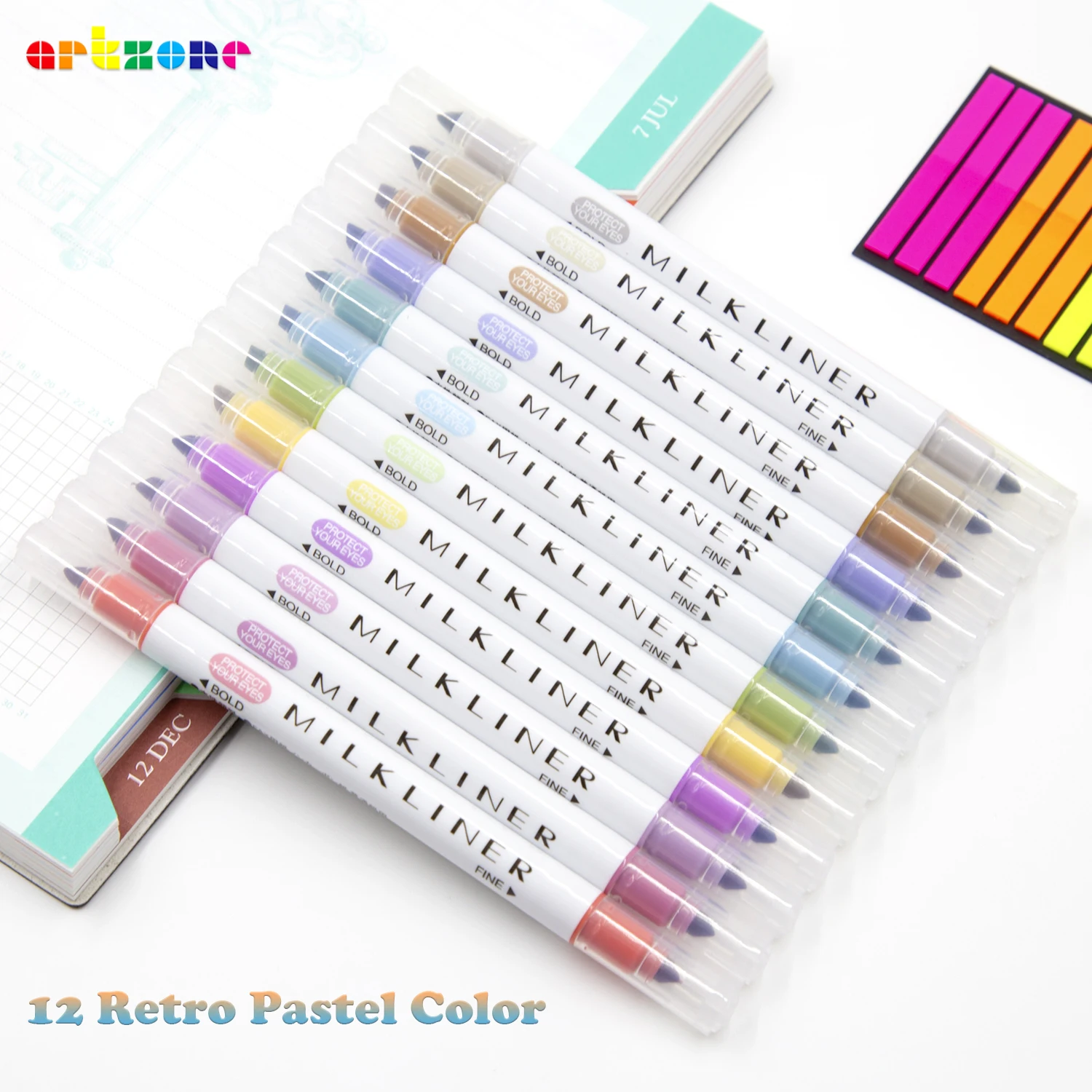 12 Retro Pastel Colors Highlighter Pen Eyeprotect Light Color