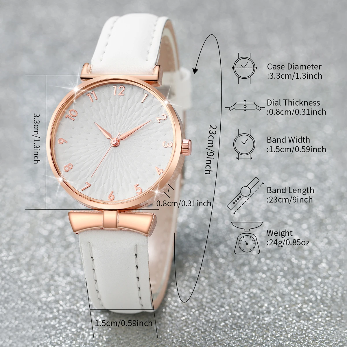5PCS/Set Women's Watch Fashion Arabic Dial Quartz Watches Leather Band Wristwatches Beads Bracelets Set（Without Box） 5