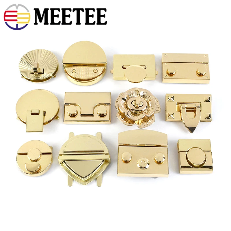 

Металлическая Поворотная застежка Meetee с замком, Золотые круглые прямоугольные украшения, аксессуары для ремонта сумок и кошельков, 2/5 шт.