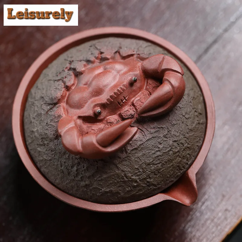 130ml Boutique Yixing Purple Clay Teapots Handmade Fortune Crab Pot Raw Ore Purple Mud Kettle With Strainer Zisha Tea Set Gifts