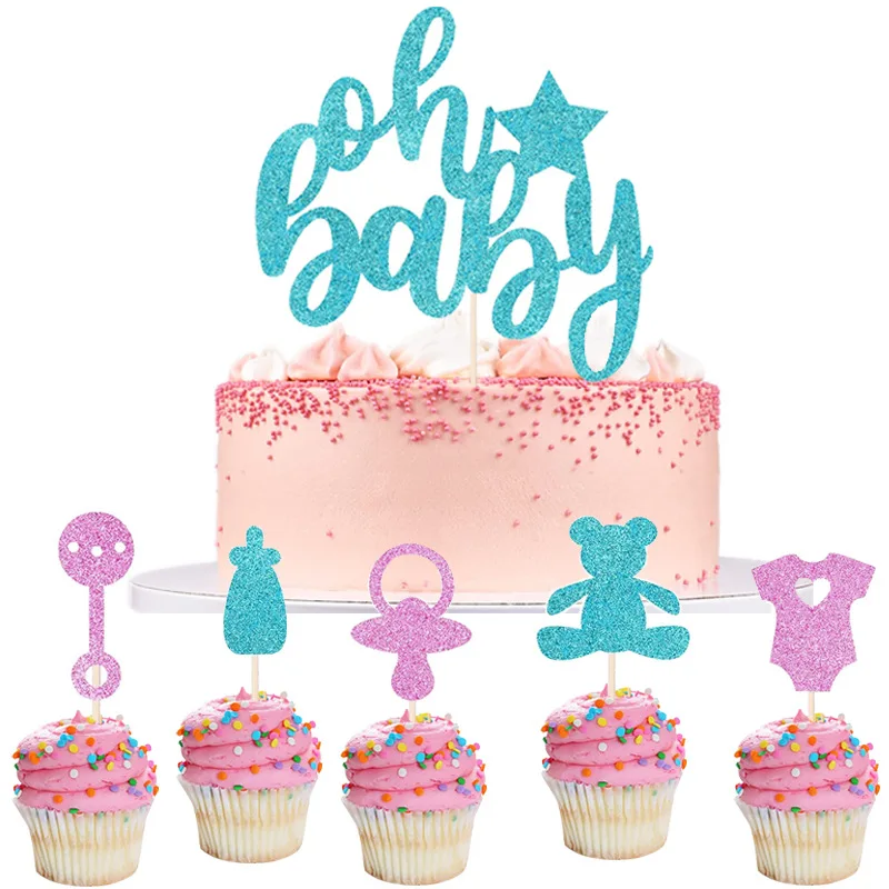 Oh Baby Bear Abbigliamento Dress Cake Flags Bottiglia Di Latte Gender Reveal Cake Topper Festa Di Compleanno Baby Shower Cupcake Baking Decor