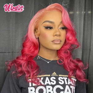 Ubest 30 Inch13x6 Pink Omber Lace Front Human Hair Wigs 180% Brazilian Body Wave 13x4 Transparen Lace Frontal Wig For Women