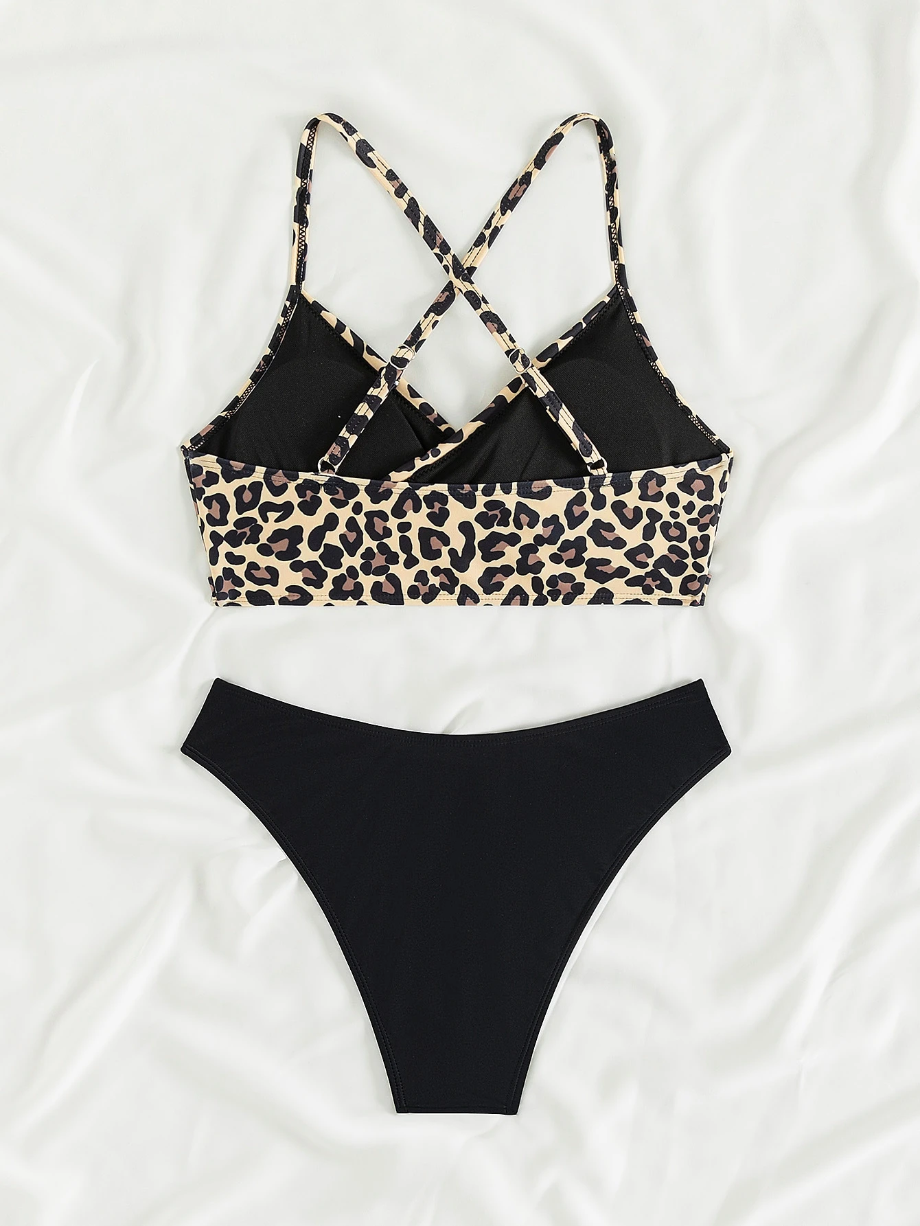 Bikini Set Women Swimwear Summer Leopard Patchwork High Waist Bikini