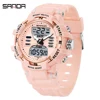 SANDA Sports Women Watch Alarm Clock Stopwatch Dual Display Wristwatches Ladies Digital Quartz Waterproof Luminous Date Watches