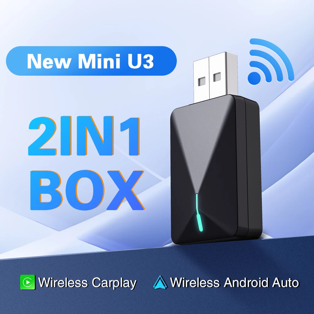 2IN1 Mini U3 wireless carplay & Android auto adapter plug and play Bluetooth WiFi automatic connection USB port OTA upgrade carplay android auto adapter