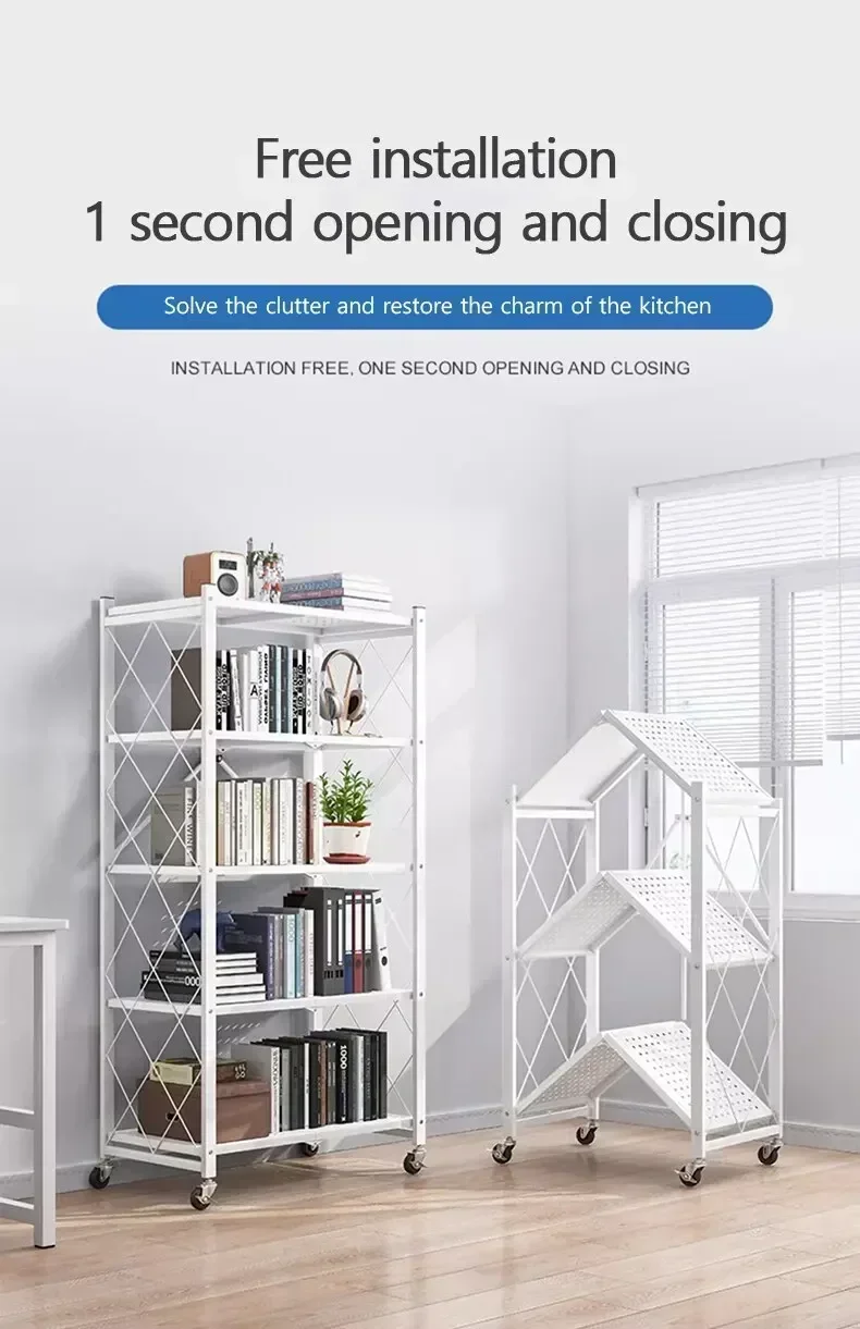 Description Picture 2 of itemStorage Rack Foldable Large Iron Frame Metal Storage Folding Kitchen Shelf No Installation Flower Stand Book Shelf Furniture
