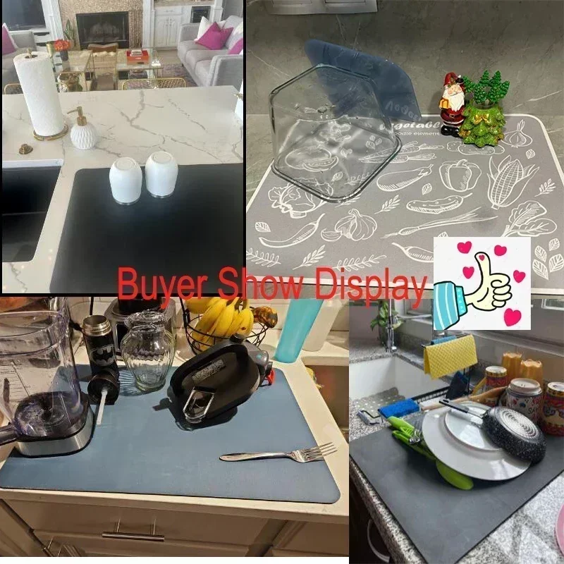 Description Picture 2 of itemDurable Rubber Coffee Drying Mat for Kitchen and Coffee Shop Retro Print Diatom Mud Table Mat Coffeeware Accessory Home Decor