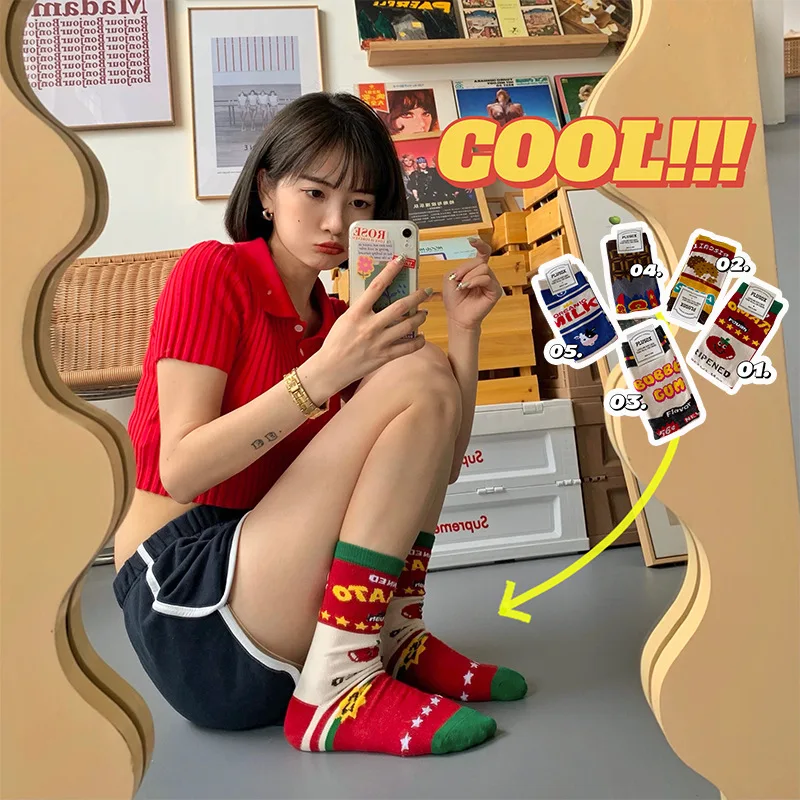 

Fashion Korean Street Milk Carton Medium SOCK Japanese Short Skate Men's and Women's Long Cotton Socks