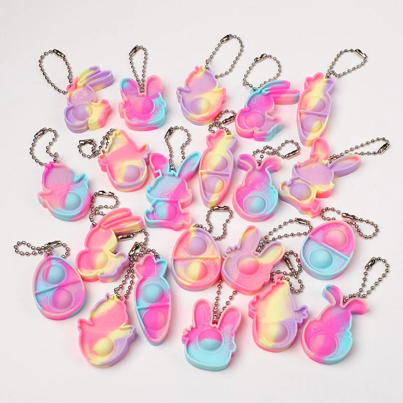 10/20Pcs Mini Pop Keychain Easter Rabbit Carrot Egg Ornaments Easter Party Basket Stuffers Kids Boy Girl Birthday Party Favors