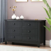 Vintage Black Sideboard Cabinet Solid Wood Frame Plastic Door Panel Retro Shell Handle Dining Living Kitchen Corridor Buffet 2