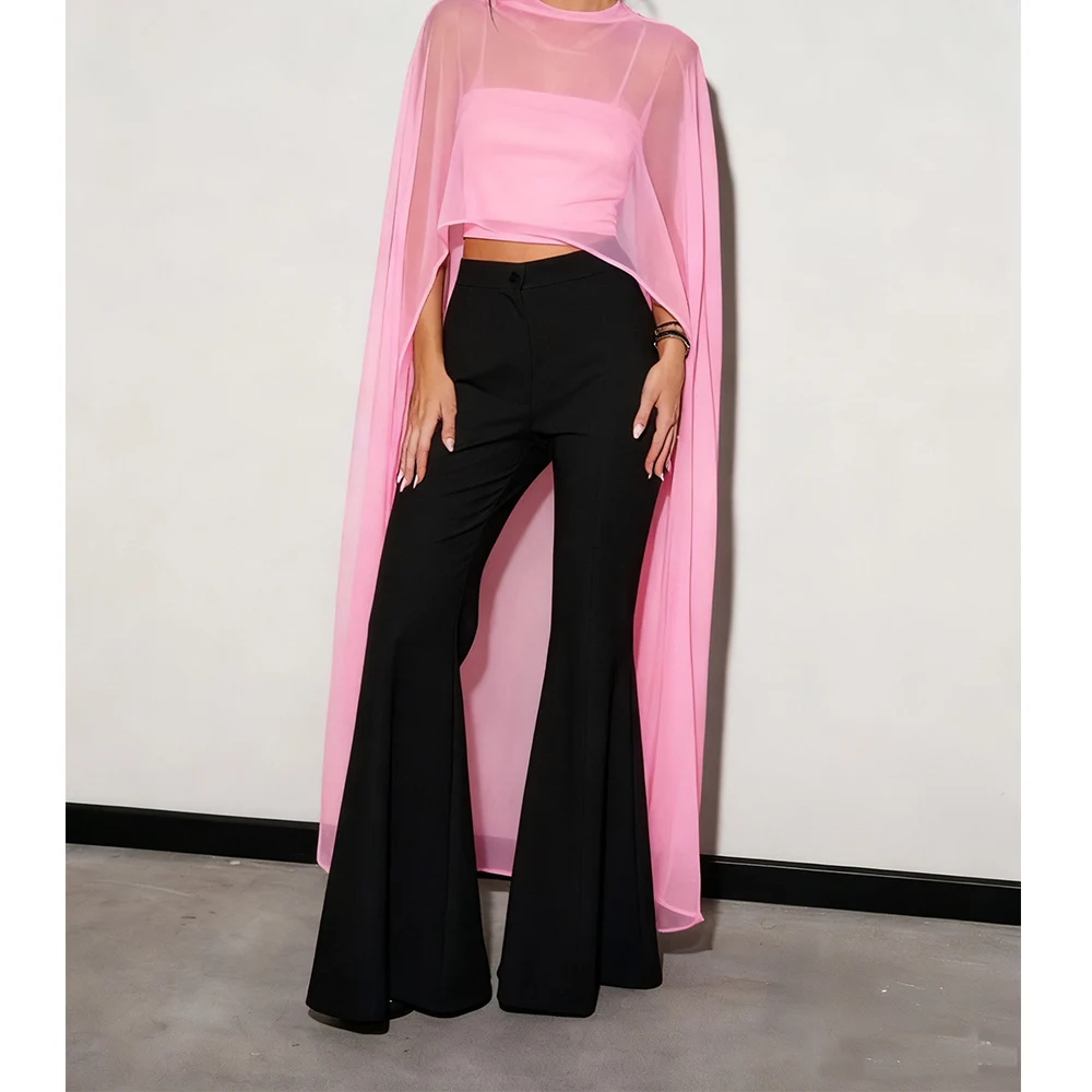 Women Long Chiffon Cape Flowy Mesh Sheer Poncho Tops High Low Wraps Shawl Cape Cover-ups Tops for Wedding Dress Evening Party 4