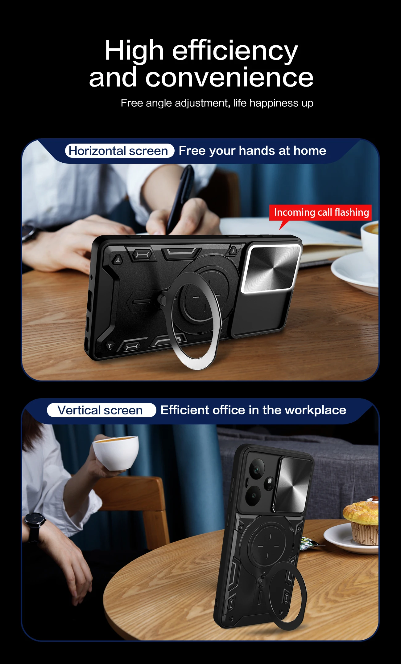 Lens Slide Cover Phone Case with Rotating Bracket and Magnetic Suction