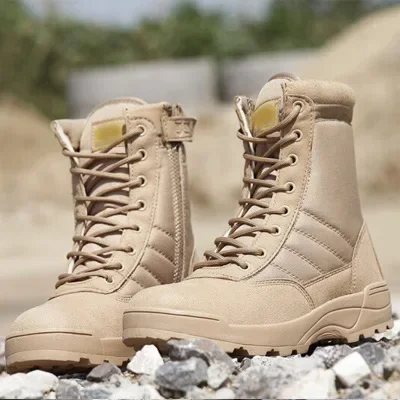 

Botas militares de couro ao ar livre para homens botas de combate respiravel do exercito plus size sapatos de caminhada no deser