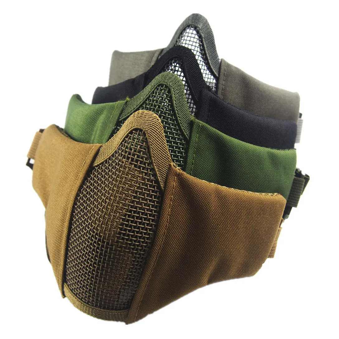 Tactical Half Face Airsoft Mask Foldable Metal Mesh Double Ribbon Adjustable CS Wargame Hunting Paintball Protective Masks