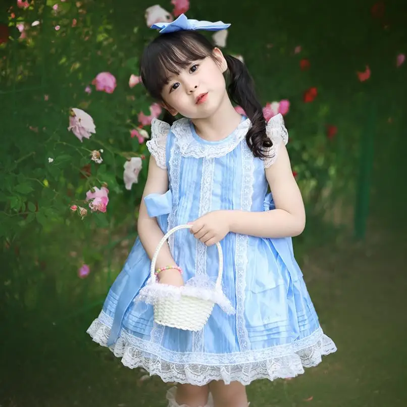 

Summer Spanish Lolita Princess Frock Bow Lace Sleeveless Design Birthday Eid Party Gown Girls Sweet Cute Dresses A2739