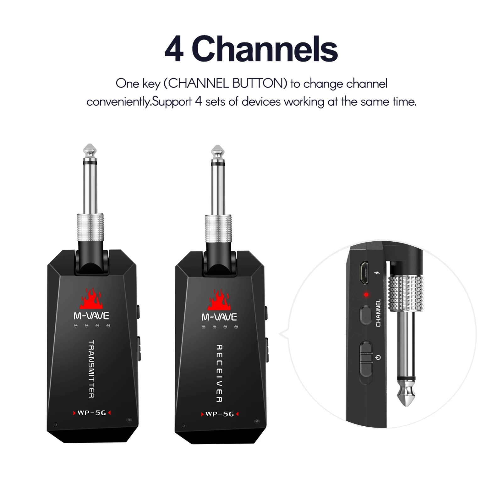 

M-VAVE WP-5G Wireless 5.8G Audio Transmission System ISM Band Rechargeable Audio Transceiver Electric Guitar Bass Accessories