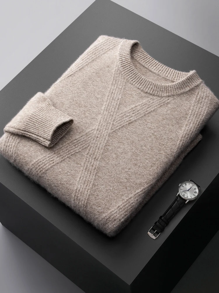 High Quality Pure Cashmere Men Sweater Autumn/Winter New O-Neck Jumper Youth Jacquard Base Shirt Loose Knit Tops Warm Pullovers