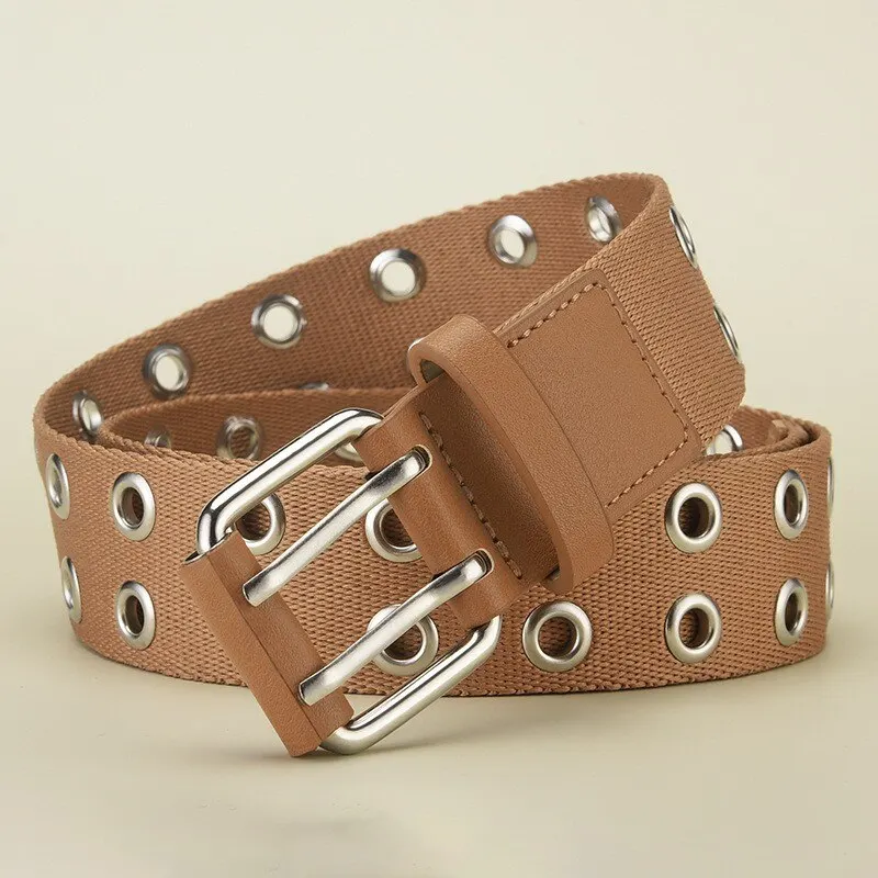 Men's Belt Canvas Belt Double Row Pin Buckle Belt Fashion Casual WOMEN'S Belt Outdoor Sports Belt with Cargo Pants Jeans Belt