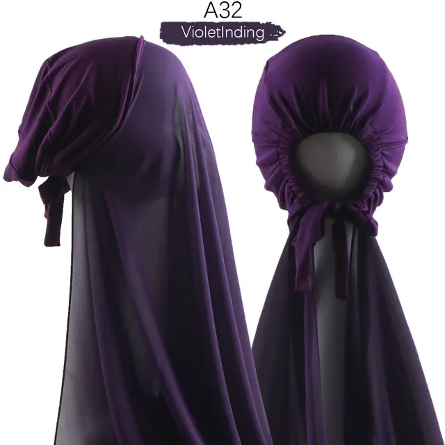 Muslim Women Chiffon Hijab With Cap Bonnet instant Chiffon Hijab Pinles Shawl Head Scarf Under scarf Caps Cover Headwrap A32