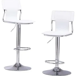 White Adjustable Swivel Counter Bar Stool Chairs With Back (Set of 2) Freight Free Chair Café Furniture