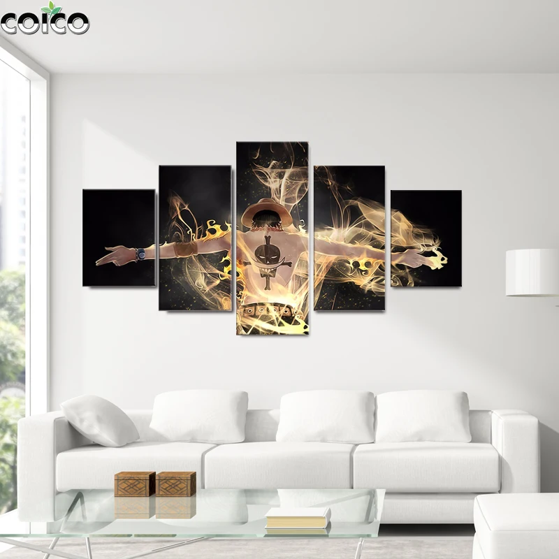 アニメワンピース額縁 One Piece Poster with Frame Fire Fist Ace 5 Panel Anime Wall Art