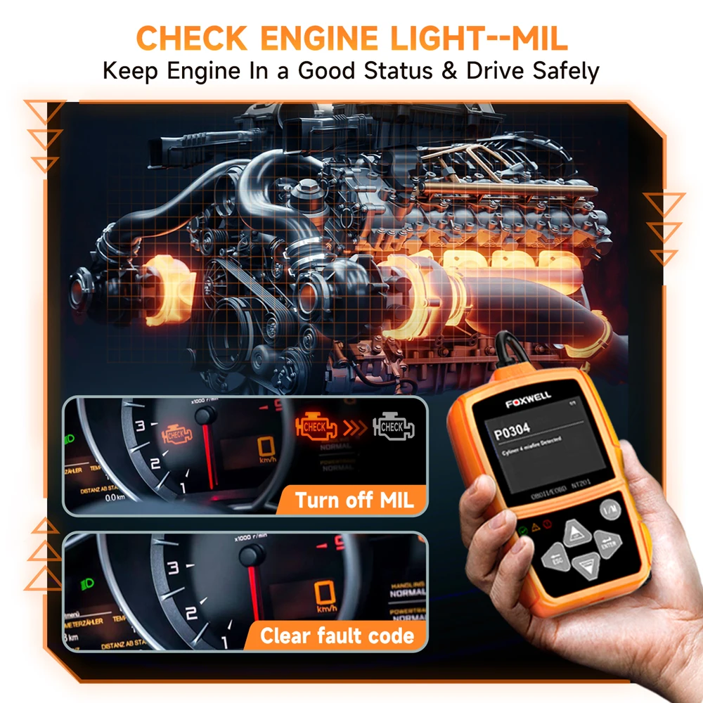 FOXWELL NT201 OBD2 Scanner Check Engine Light Car Code Reader