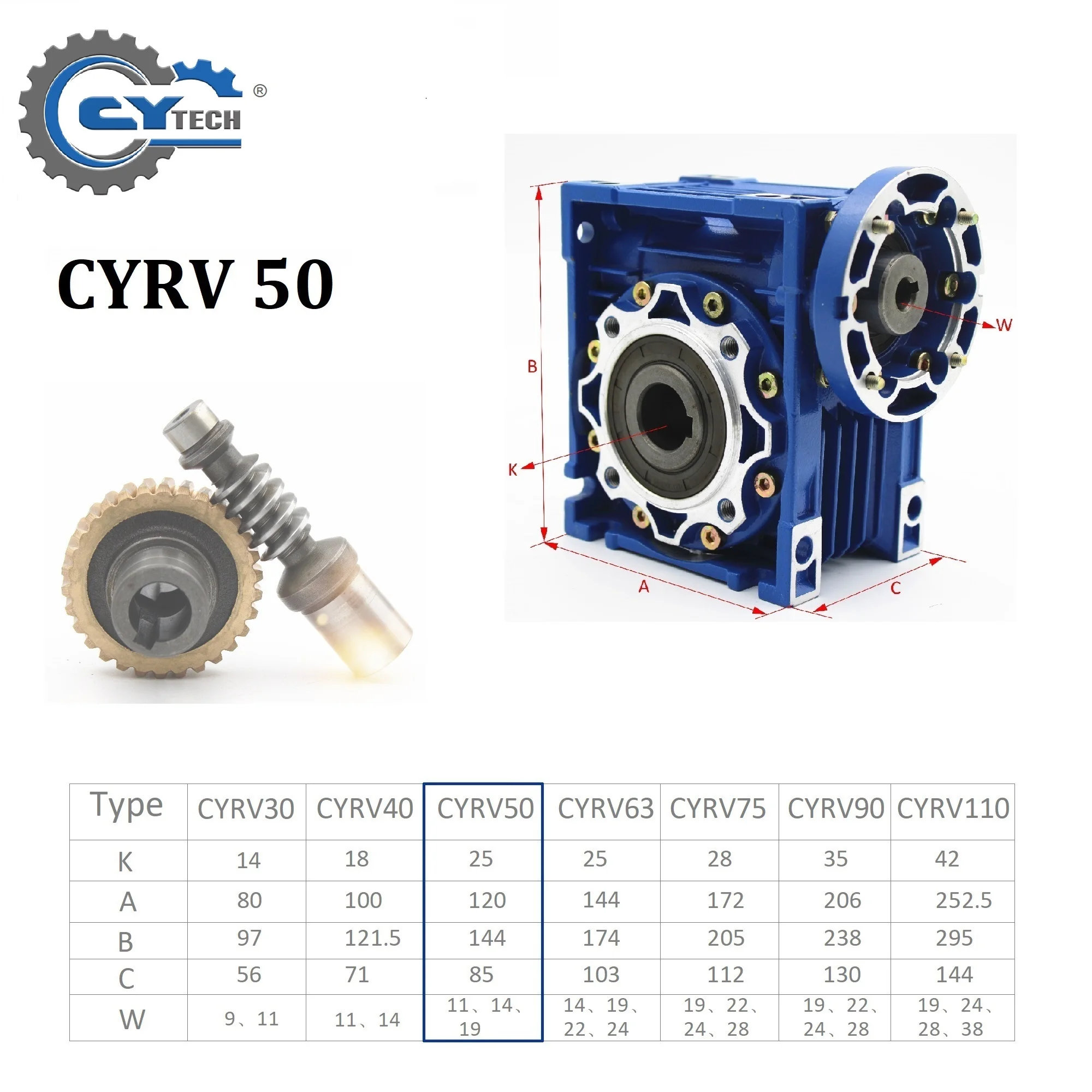 Chenyue 웜 기어 감속기 NMRV50 CYRV50 입력 11/14/19mm 출력 25mm 비율 5:1/100:1 웜 기어 주석 청동 +무료 유지보수
