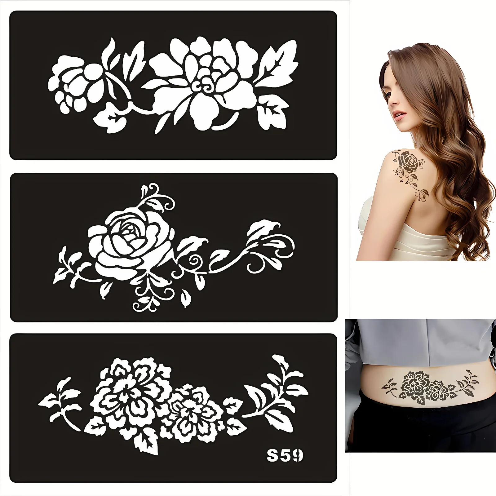 Henna Airbrush Template Reusable for Men Women Children Rose Koi Temporary Glitter Tattoo Stencils Hands Face Body Arm DIY Paint, face painting template,henna tattoo stencils