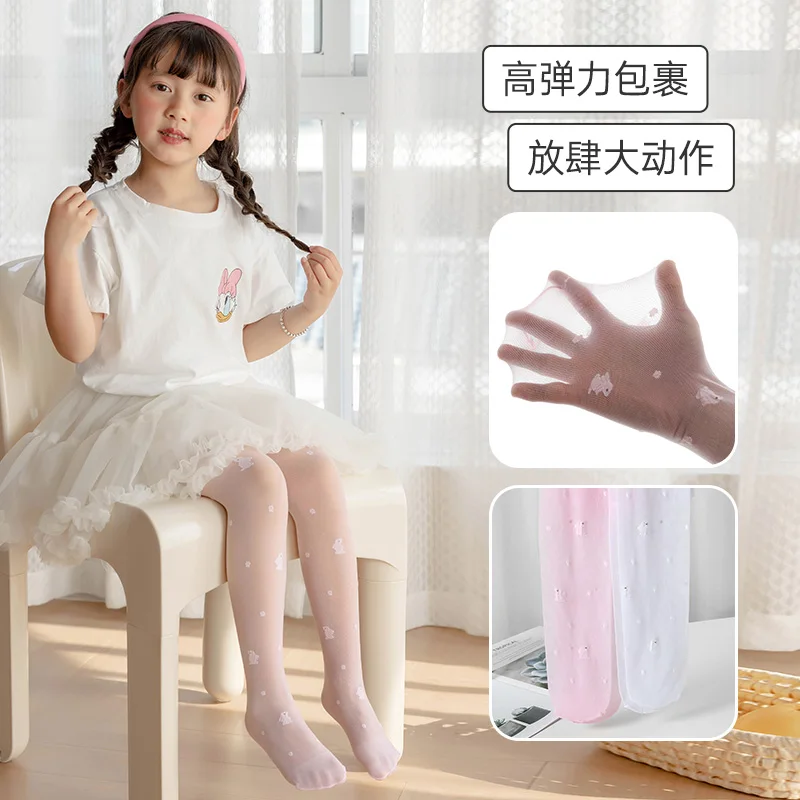 Ultra Thin Transparent Baby Kids Pantyhose Hollowed Out Mesh Summer Anti Hooking Embroidery Rabbit Flower Princess Girls Tights