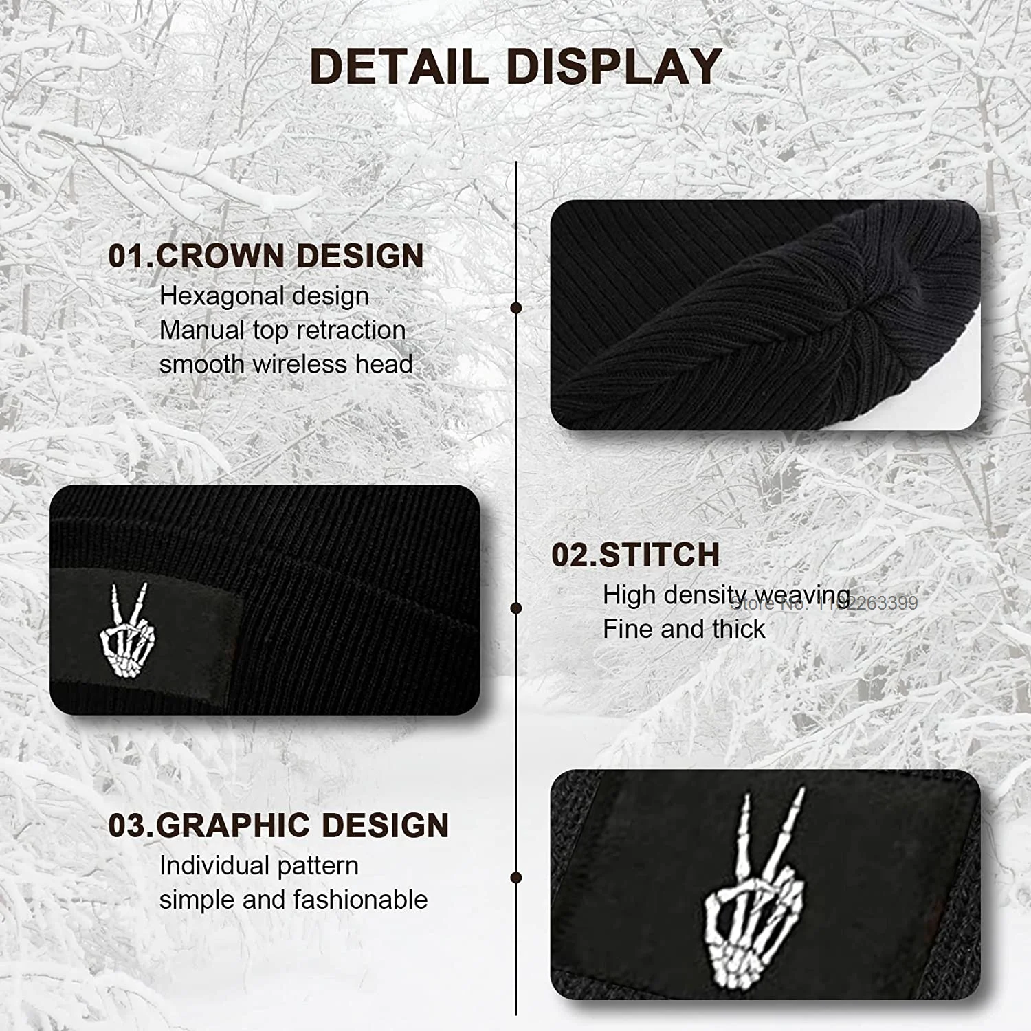 Skeleton Hand Making Peace Sign Men Or Women Soft Beanie Hat Skull Cap Winter Hats