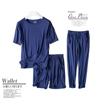 Spring and summer new ladies pajamas three-piece short-sleeved shorts trousers modal soft T-shirt pajamas women's loose home set - Image 3