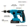 21V Brushless Two Pit Two Slots Electric Hammer Demolitiom Hammer Cordless Electric Percussion Wall Drilling Concrete Power Tool 3