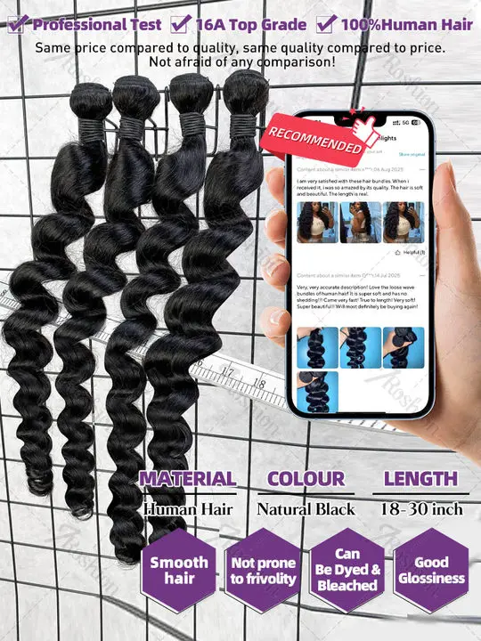 Human Hair Bundles Extensions 30 32 Inch Loose Wave 3 4 Bundles Brazilian