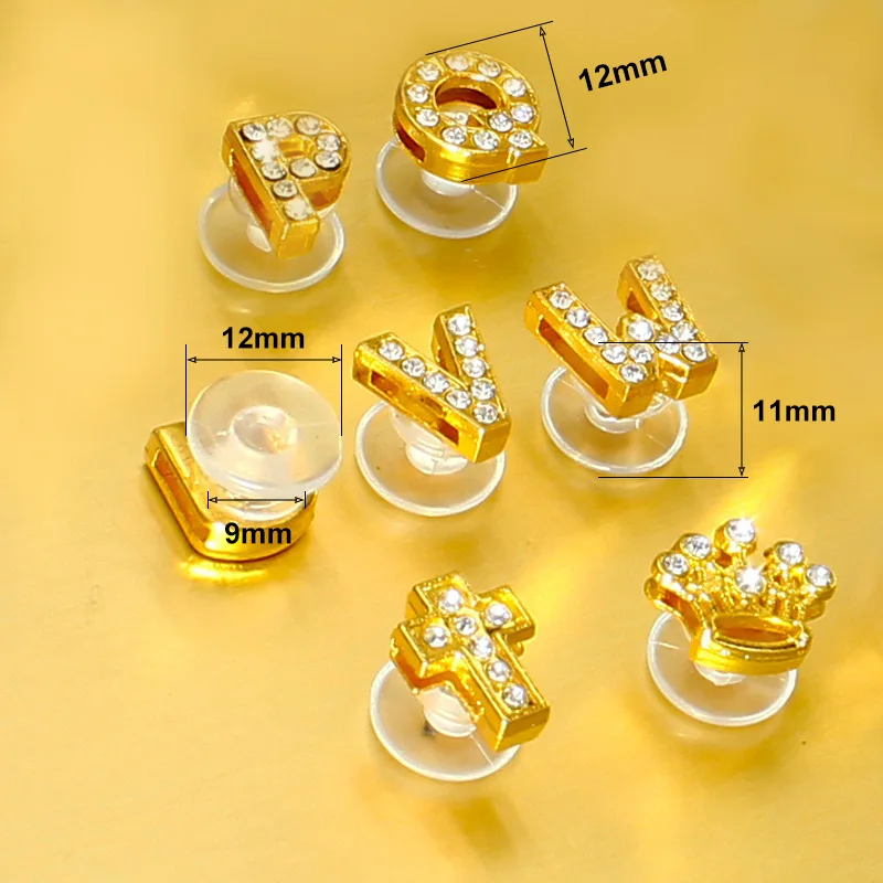 Golden Letters Crystal Diamond Alloy Charms Accessories Shoes Buckle 1Pcs